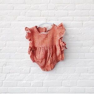 Marie Nicole // Orange Gingham Baby Romper